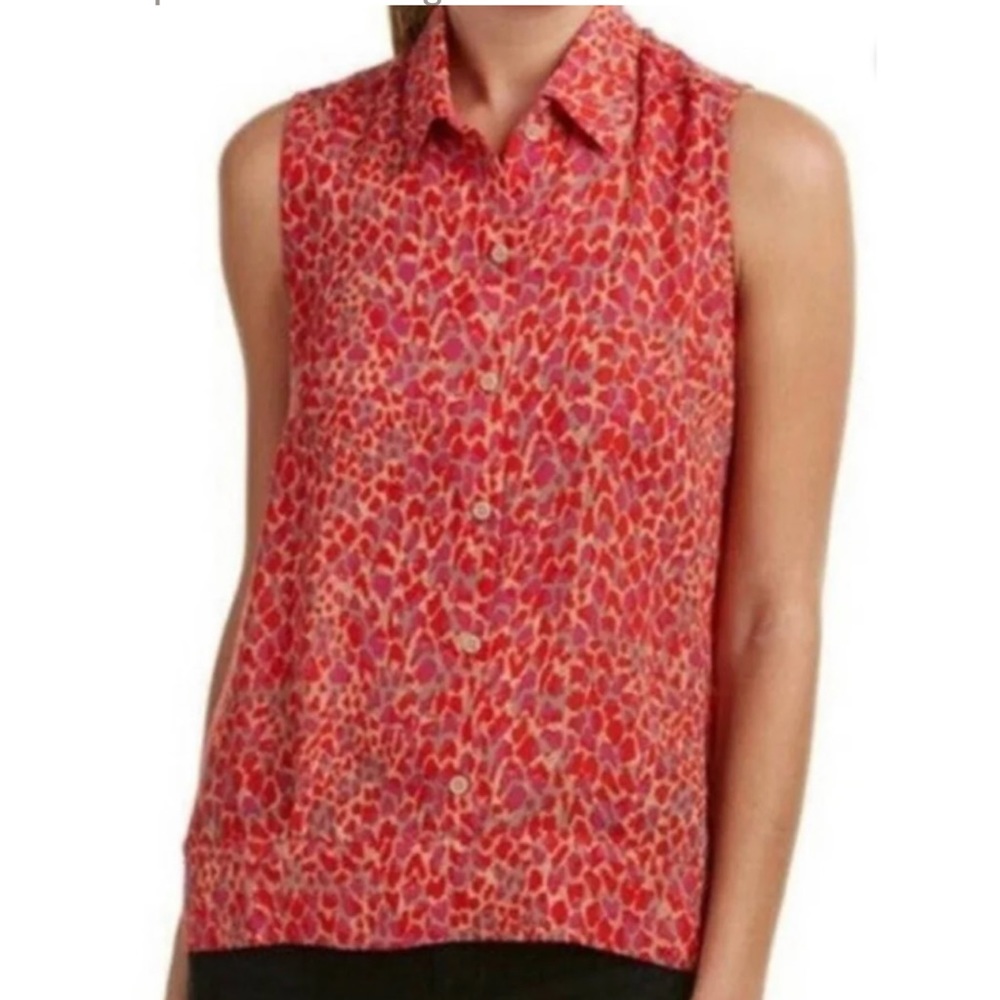 CAbi #3270 Heartbreaker Top Shirt Blouse Red Tan Pink Purple Collared layering